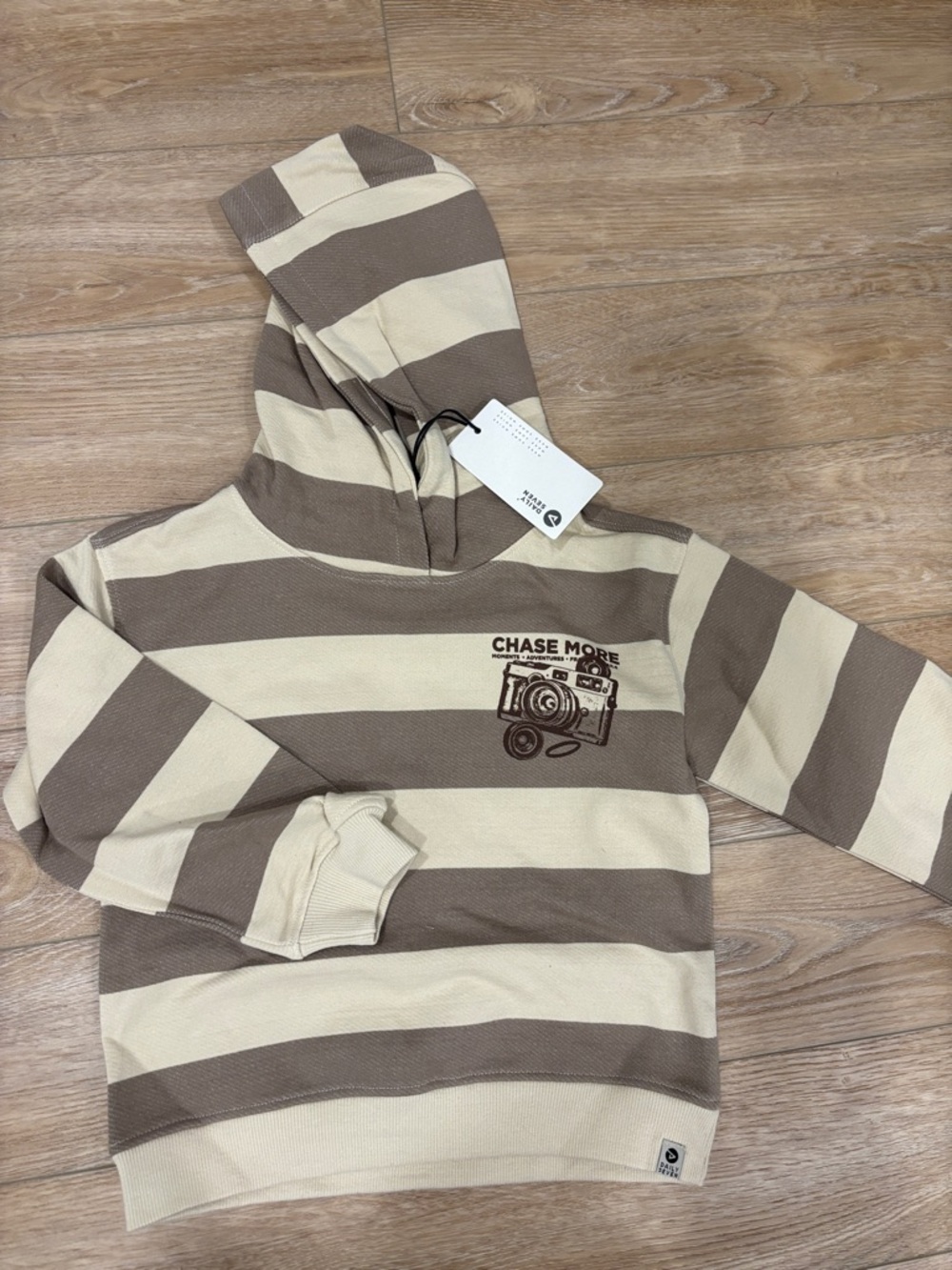 NWT Kids Hooded Stripe Sweatshirt in Cream & Brown | 4-5y